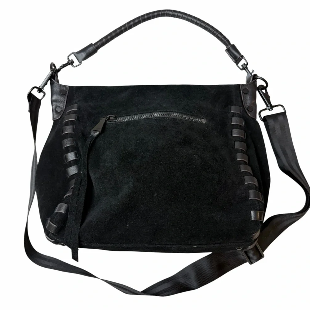 Aimee Kestenberg Zen Leather Hobo Black Suede | Convertible Shoulder & Crossbody - Picture 3 of 9